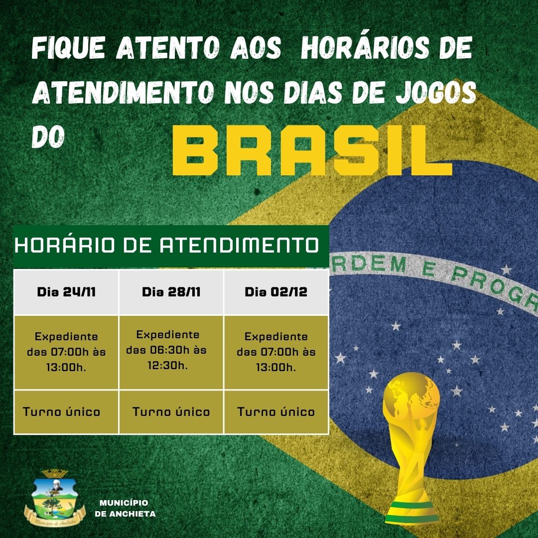 Horário de expediente nos dias jogos seleção brasileira copa do mundo 2022